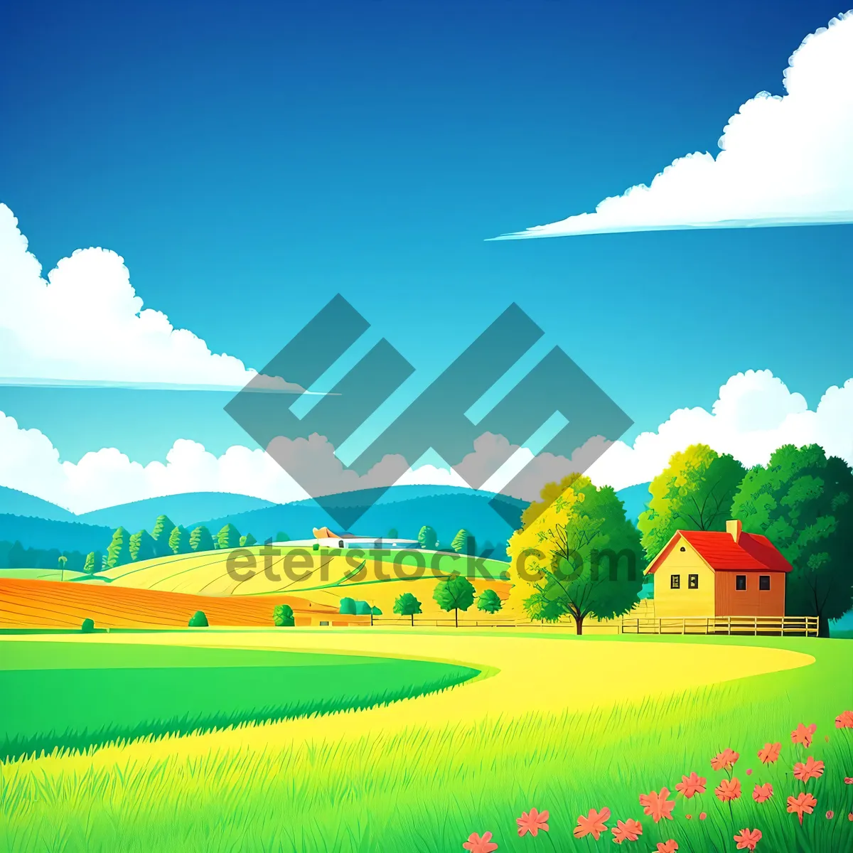 Picture of Vibrant Countryside Meadow Under Sunny Sky