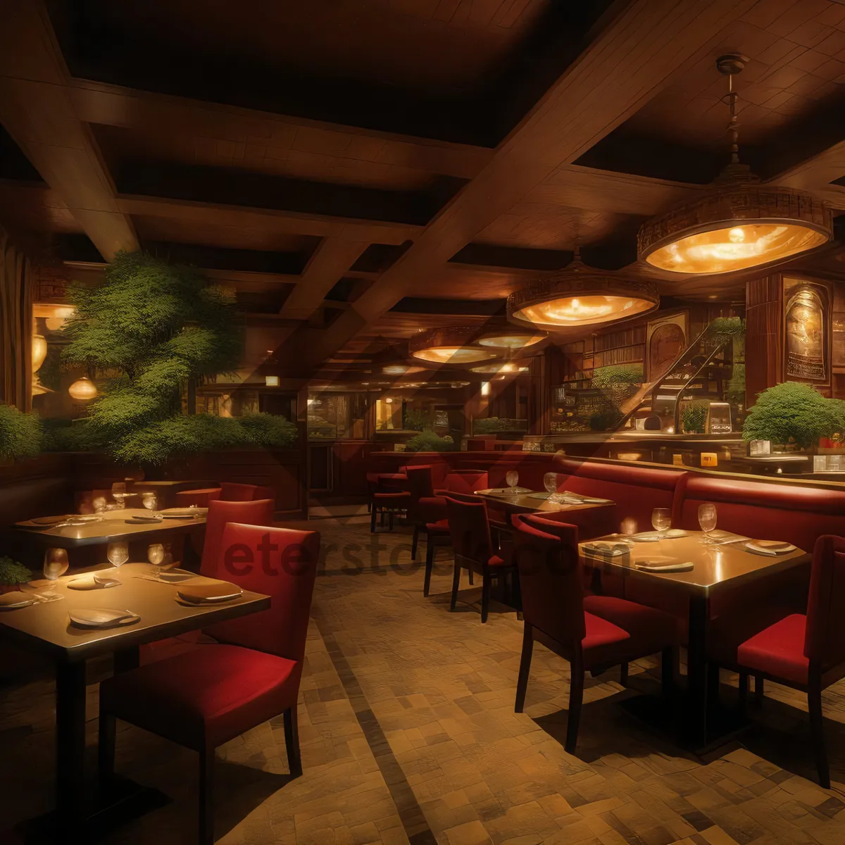 Picture of Modern Luxury Dining Room Interior Design with Wooden Chairs