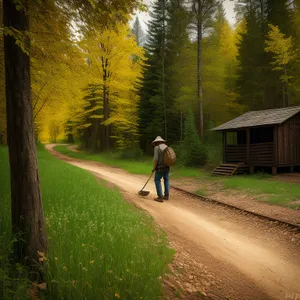 Man Walking through Serene Forest Landscape