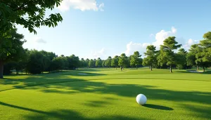 Summer golf course with player and flag