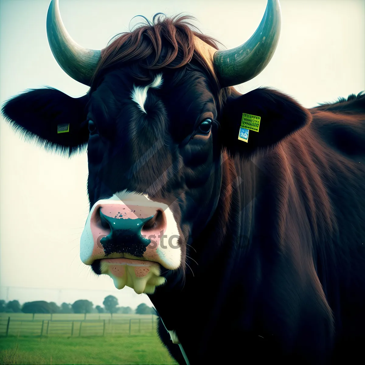 Picture of Rural Farm Field with Grazing Bovine Livestock