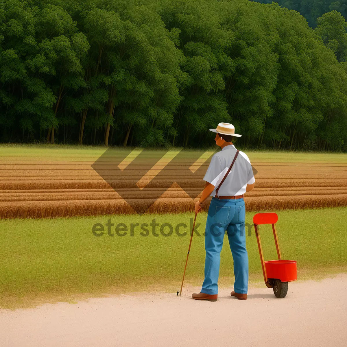 Picture of Active Golfer Swinging Club on Green Course