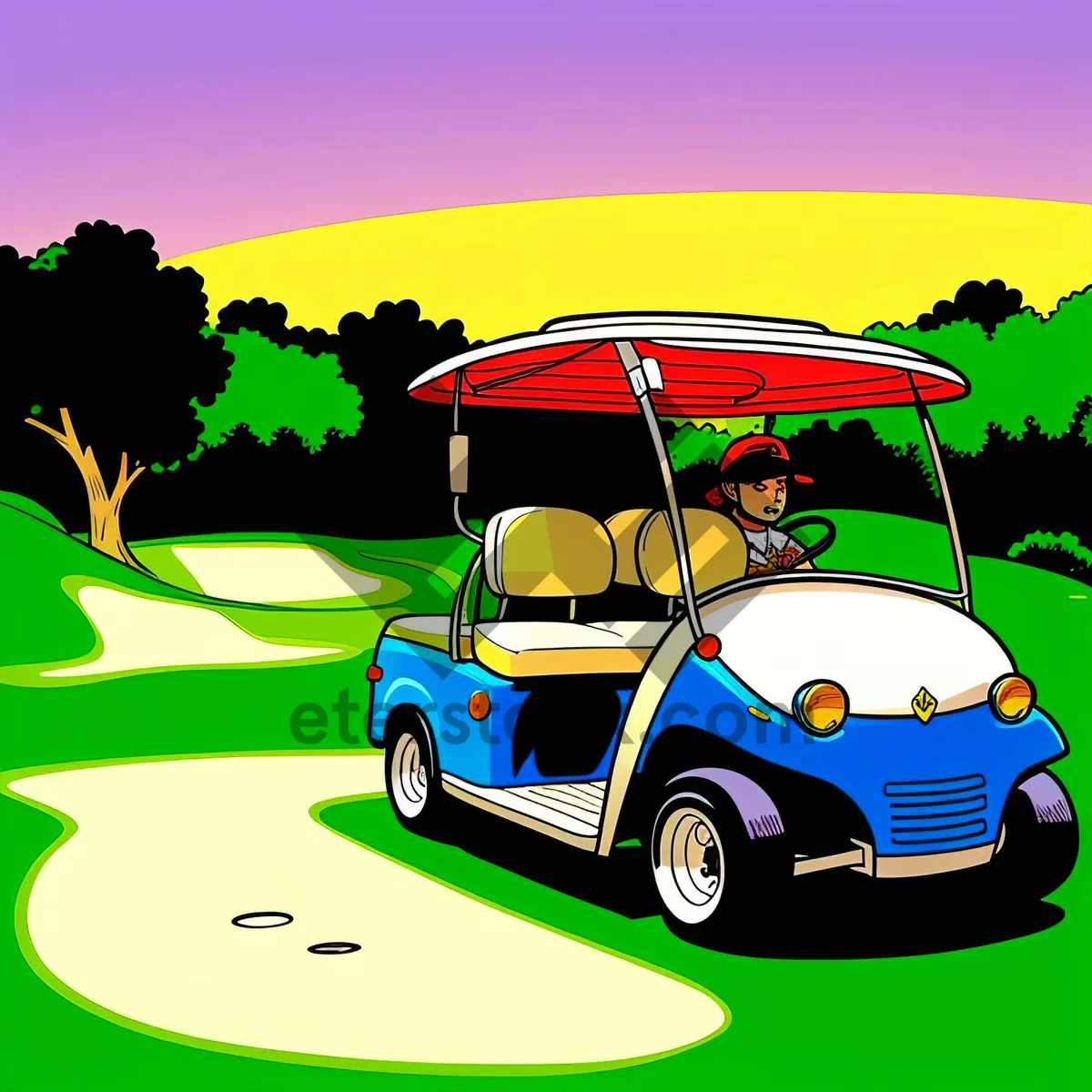 Picture of Cartoon Golfer Driving the Perfect Shot