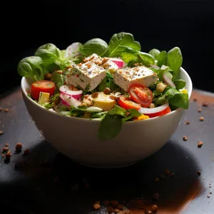Fresh Vegetable Salad with Cheese and Basil Dressing