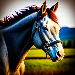 Brilliant Brown Thoroughbred Horse Grazing in Meadow