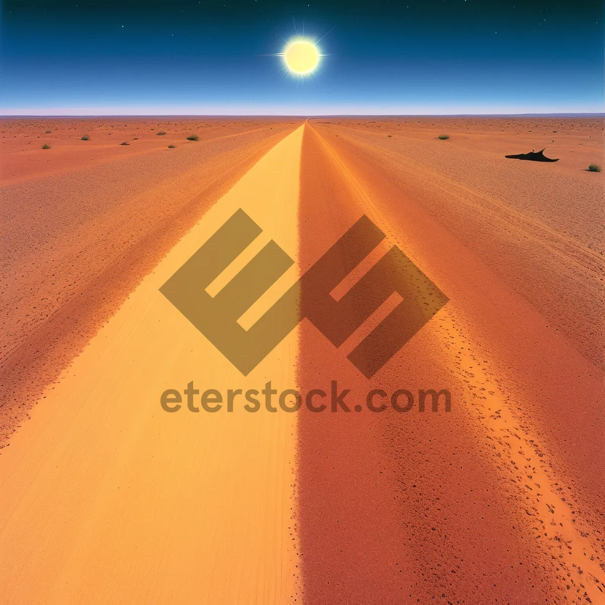 Picture of Sunlit Dunes: Desert Landscape with Asphalt Road and Vibrant Sky