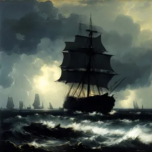 Sailing into History: Majestic Pirate Warship at Sunset