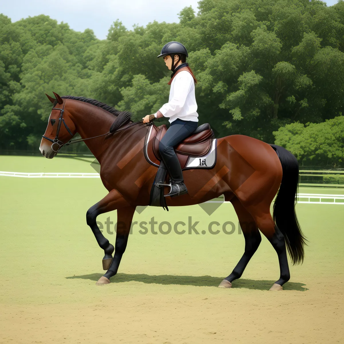 Picture of Equestrian Competition: Leading Stallion on Green Grass