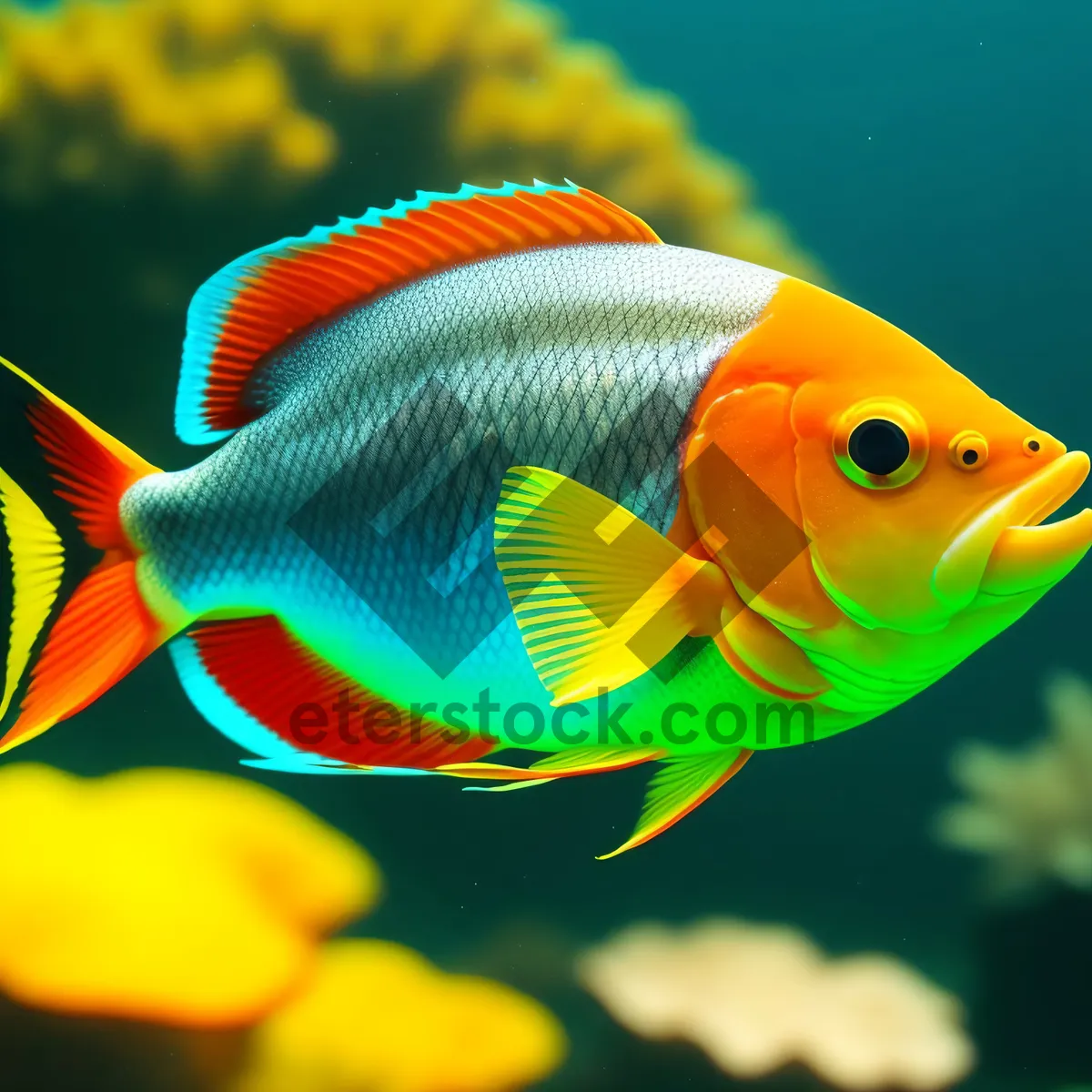 Picture of Beautiful orange goldfish swimming in a marine aquarium.