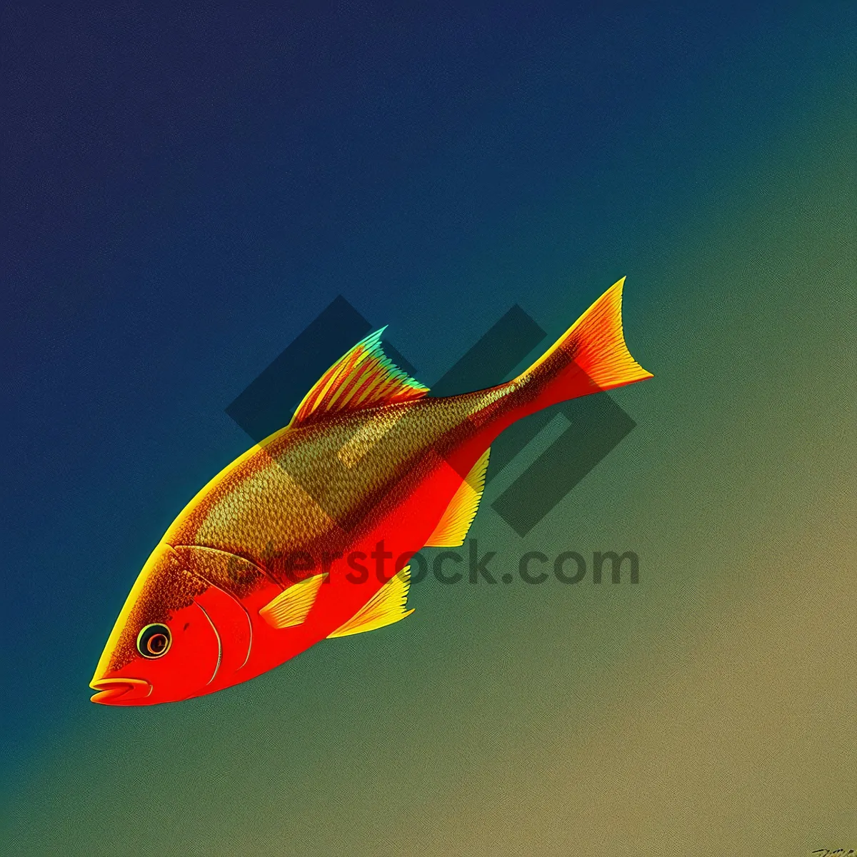 Picture of Golden Finned Fish in Tropical Aquarium Bowl