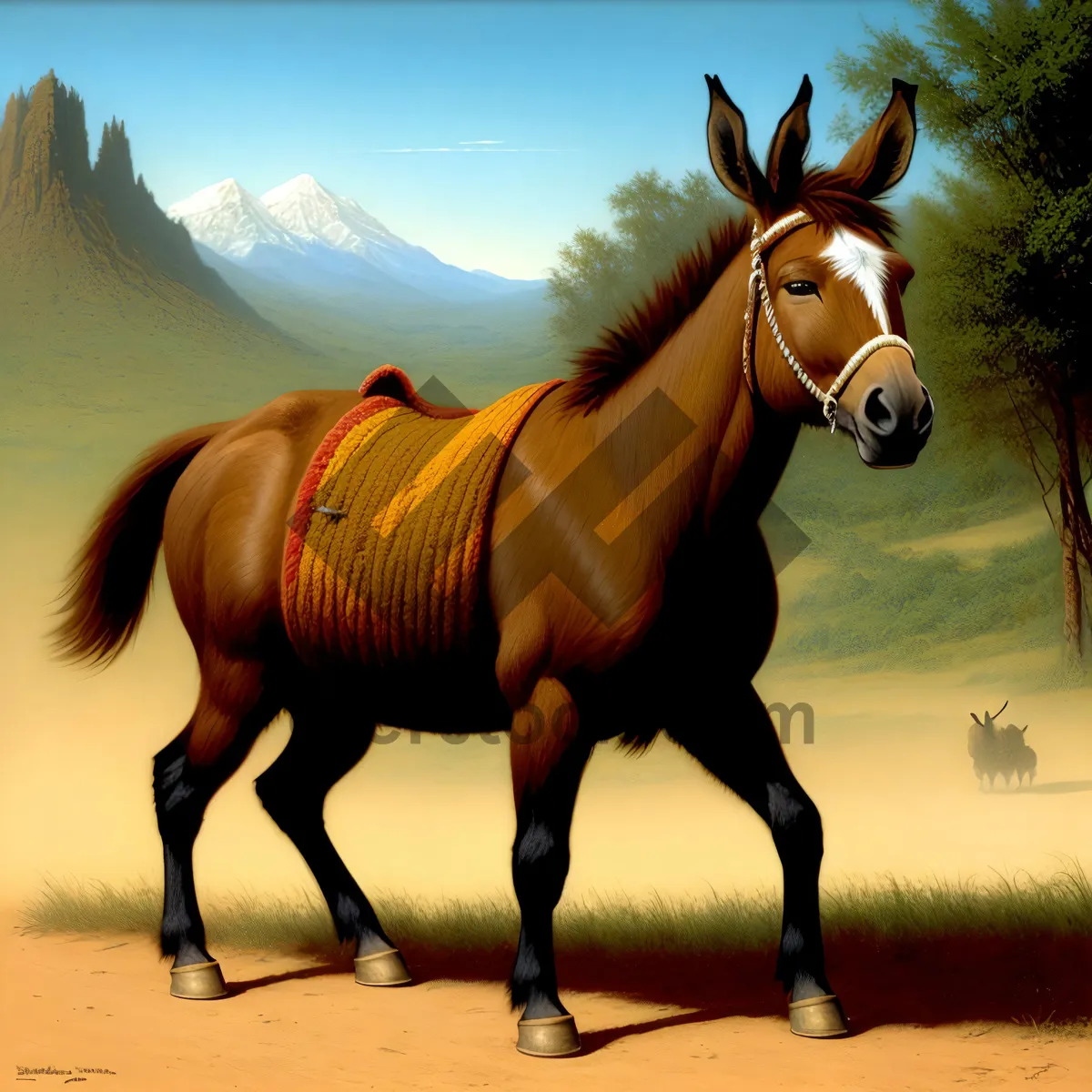 Picture of Brown Thoroughbred Horse Running in Meadow