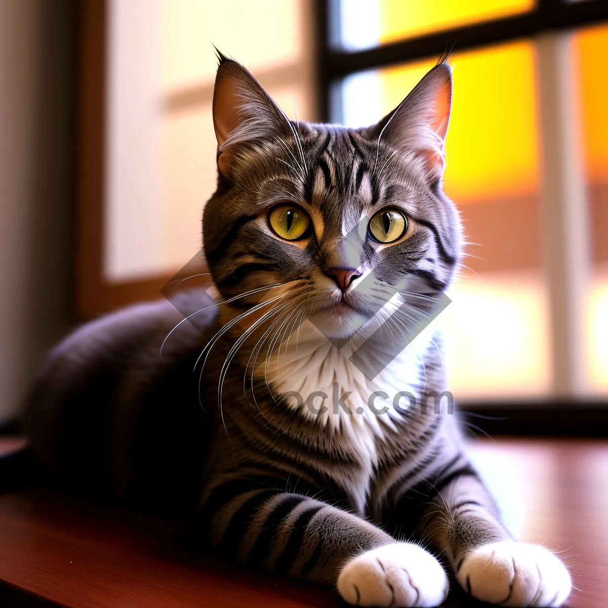 Picture of Adorable Tabby Kitten Posing on Windowsill