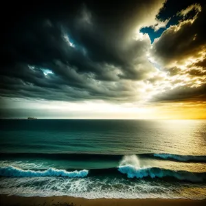 Serene Sunset over Beach and Ocean