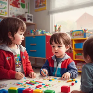 Happy Classroom Learning with Smiling Teacher and Children