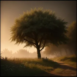 Majestic Sunset over Tranquil Landscape