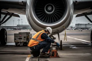 Jet engine powering aircraft on airport tarmac