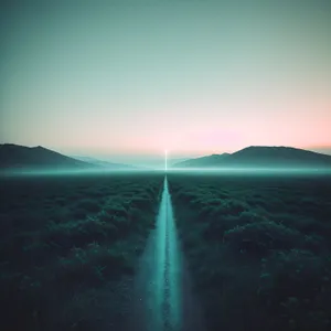 Sunset Over Rural Meadow: Serene Horizon View