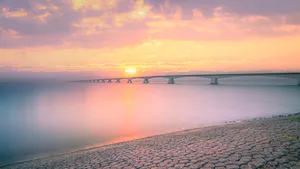 The Zeeland Bridge in the province of Zeeland is the longest bridge in The Netherlands as a delta work over an estuary between two islands