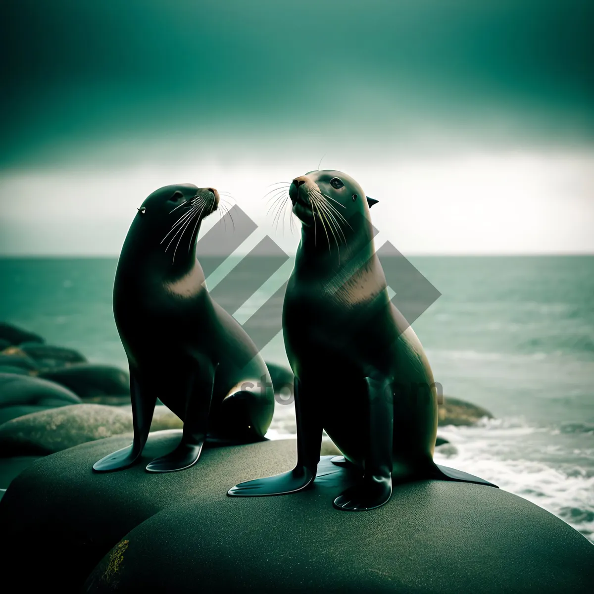 Picture of Arctic Sea Lion Playfully Splashes in Ocean Waters