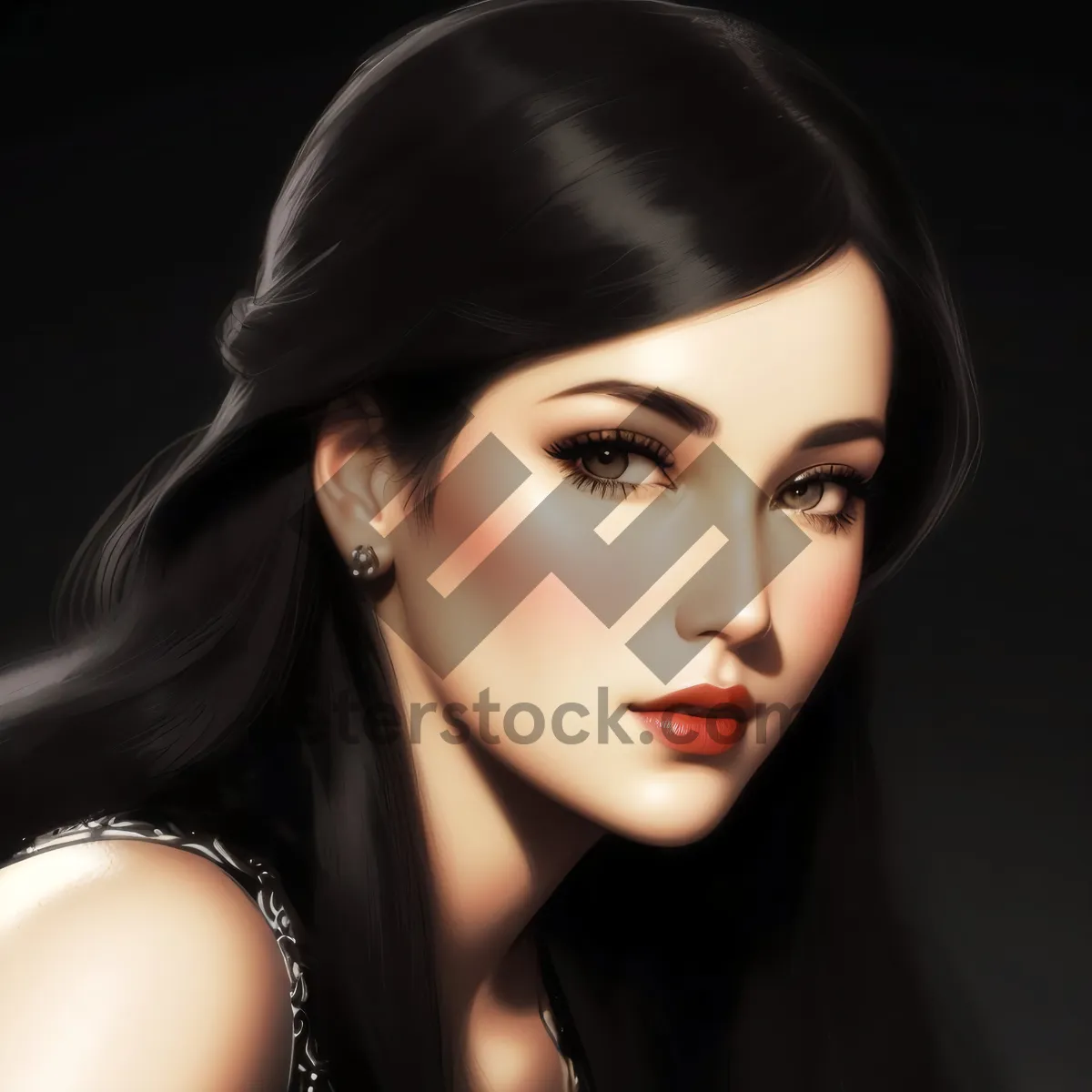 Picture of Stylish brunette model with attractive makeup and hairstyle