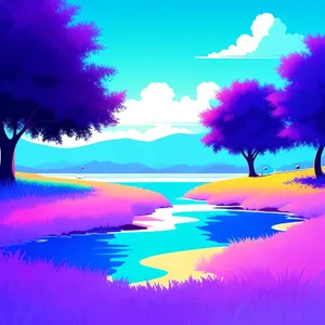 Sunset Reflection on Summer Landscape
