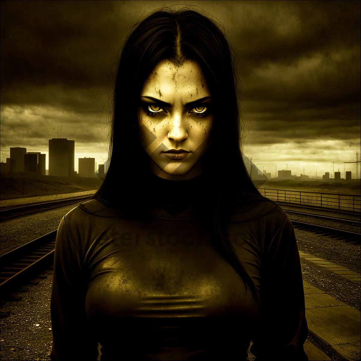 Picture of Sultry Beauty: Dark-haired Fashion Model with Captivating Eyes