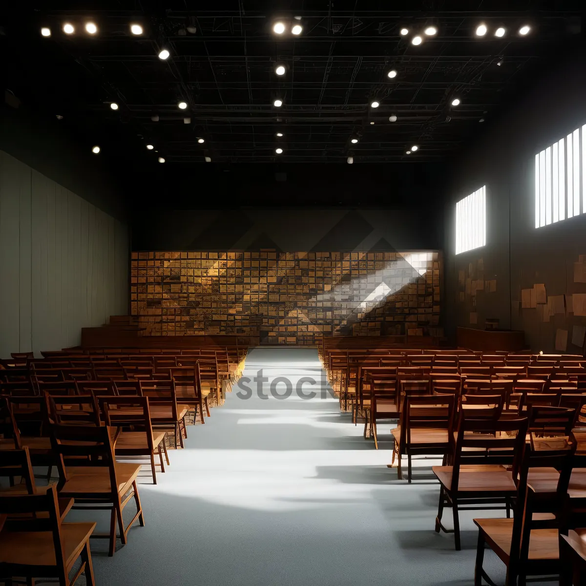 Picture of Modern Classroom Interior with Empty Chairs and Tables