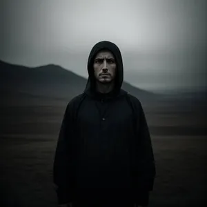 Dark Cloaked Man with Intense Expression