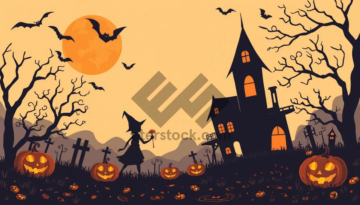 Picture of Cartoon Halloween Night Sky with Silhouetted Trees