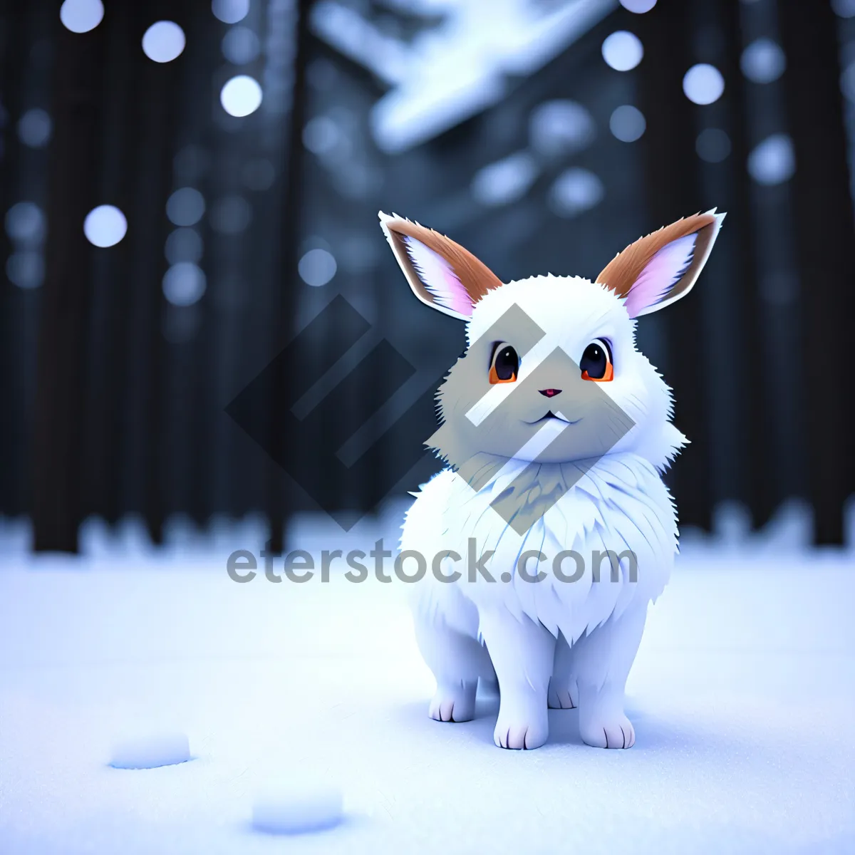 Picture of Fluffy Easter Bunny Snowman - Cute Domestic Mammal