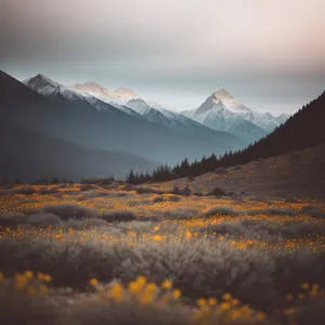 Majestic Alpine Highland Skyline With Snow-Capped Peaks