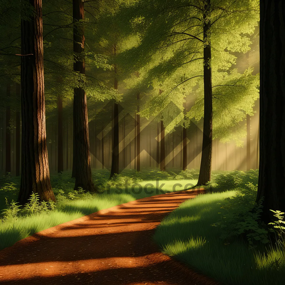 Picture of Serene Woods Pathway under Sunlit Canopy