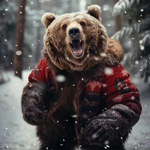 Cute Brown Bear in the Snowy Wilderness