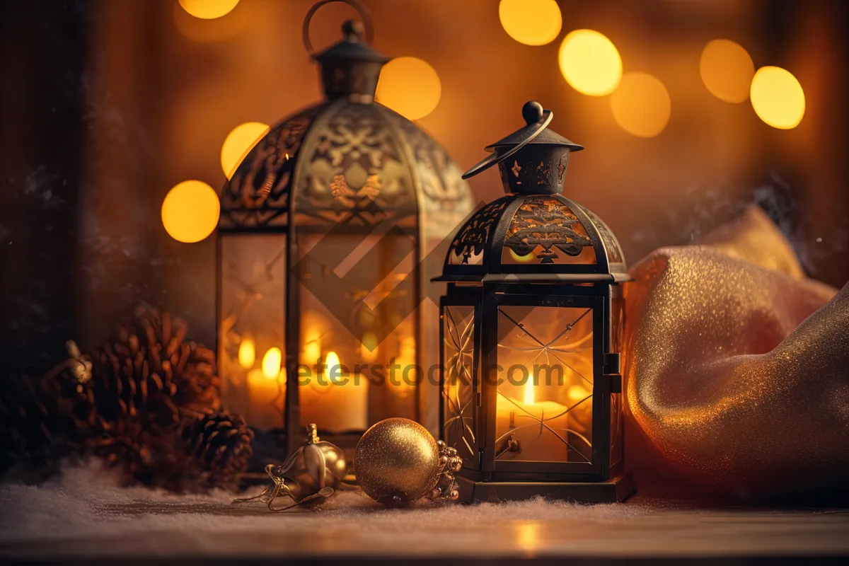 Picture of Dark Halloween Night with Glowing Orange Pumpkin