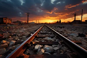 Steel railway tracks at the train station.