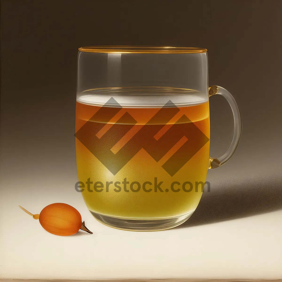 Picture of Fresh hot herbal tea in yellow glass cup.