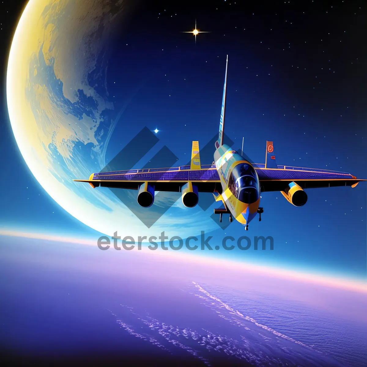 Picture of Night Sky with Glowing Jet Airliner