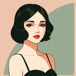 Fashionable Lady's Cartoon Shoulder-Length Haircut Clip Art