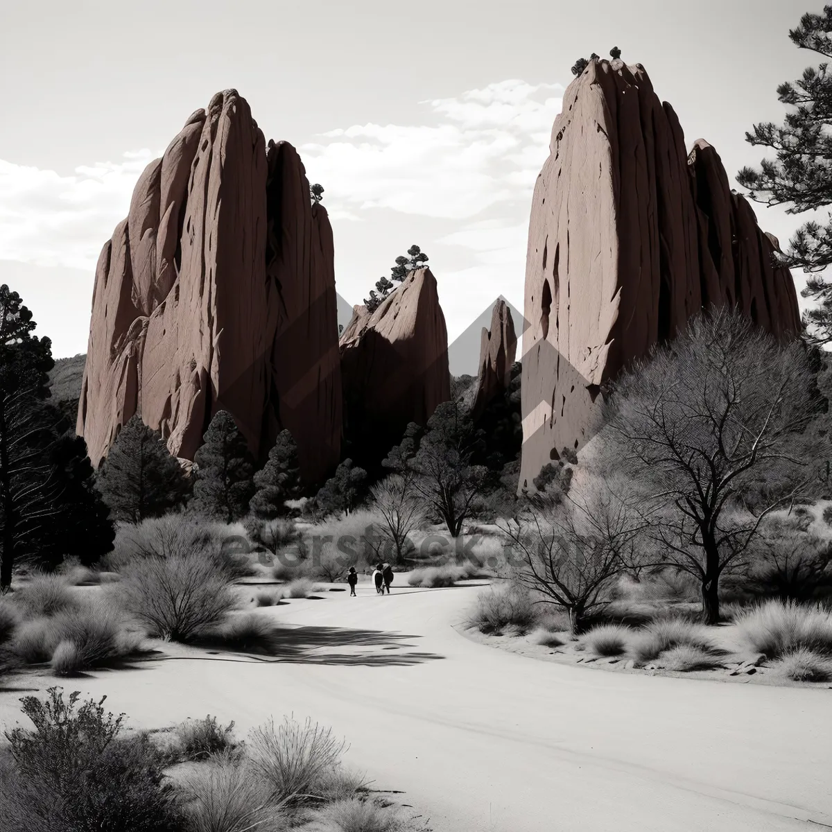 Picture of Snow-capped Megalith Monument against Mountain Landscape