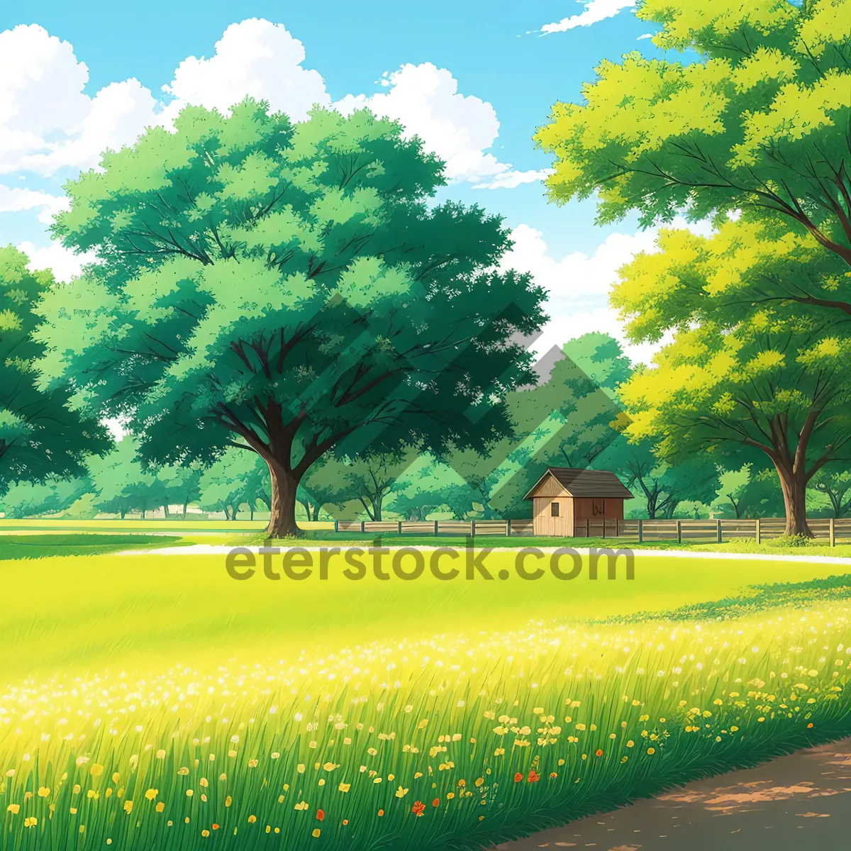 Picture of Vibrant Rapeseed Field with Clear Blue Sky