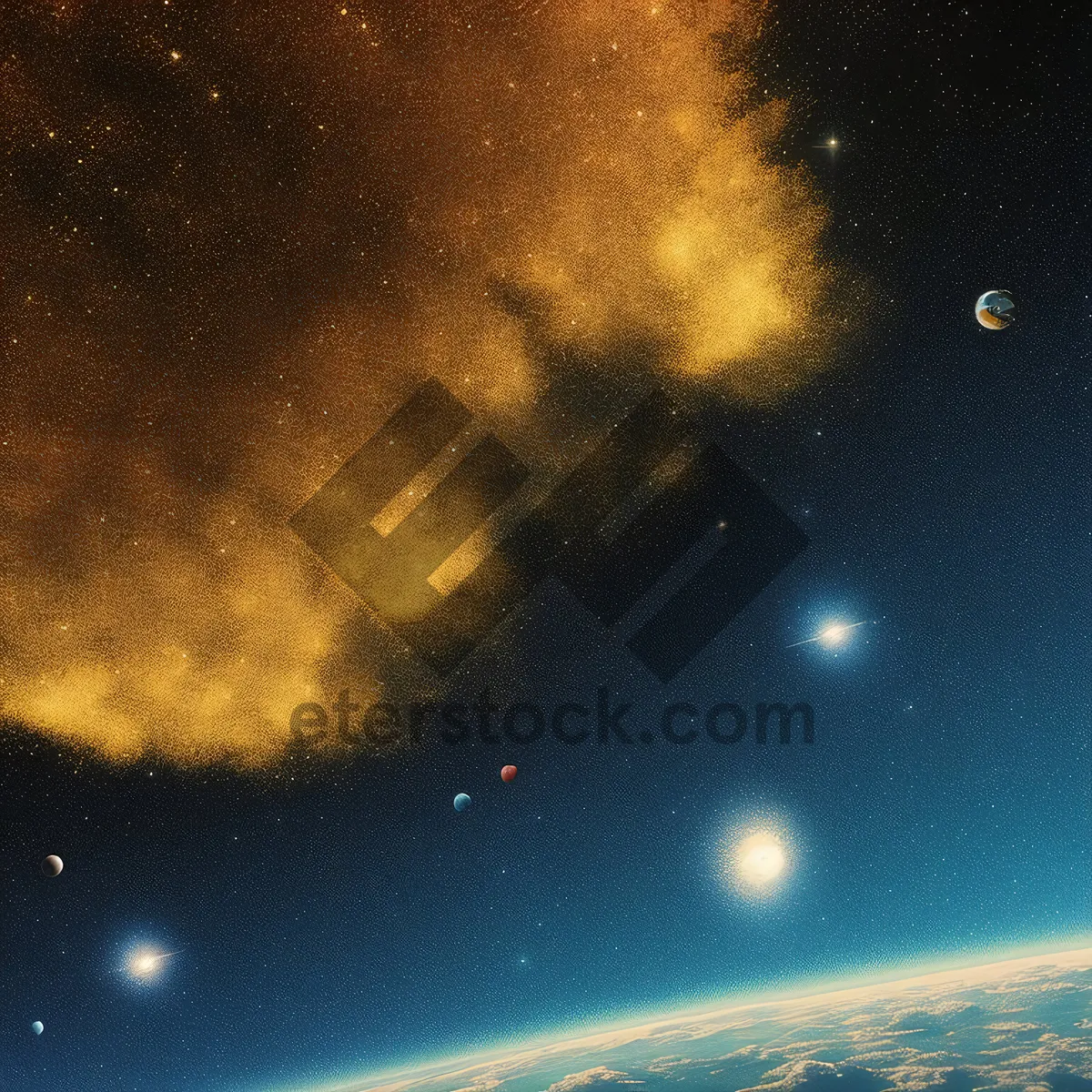 Picture of Black Planet in Glowing Universe Beyond