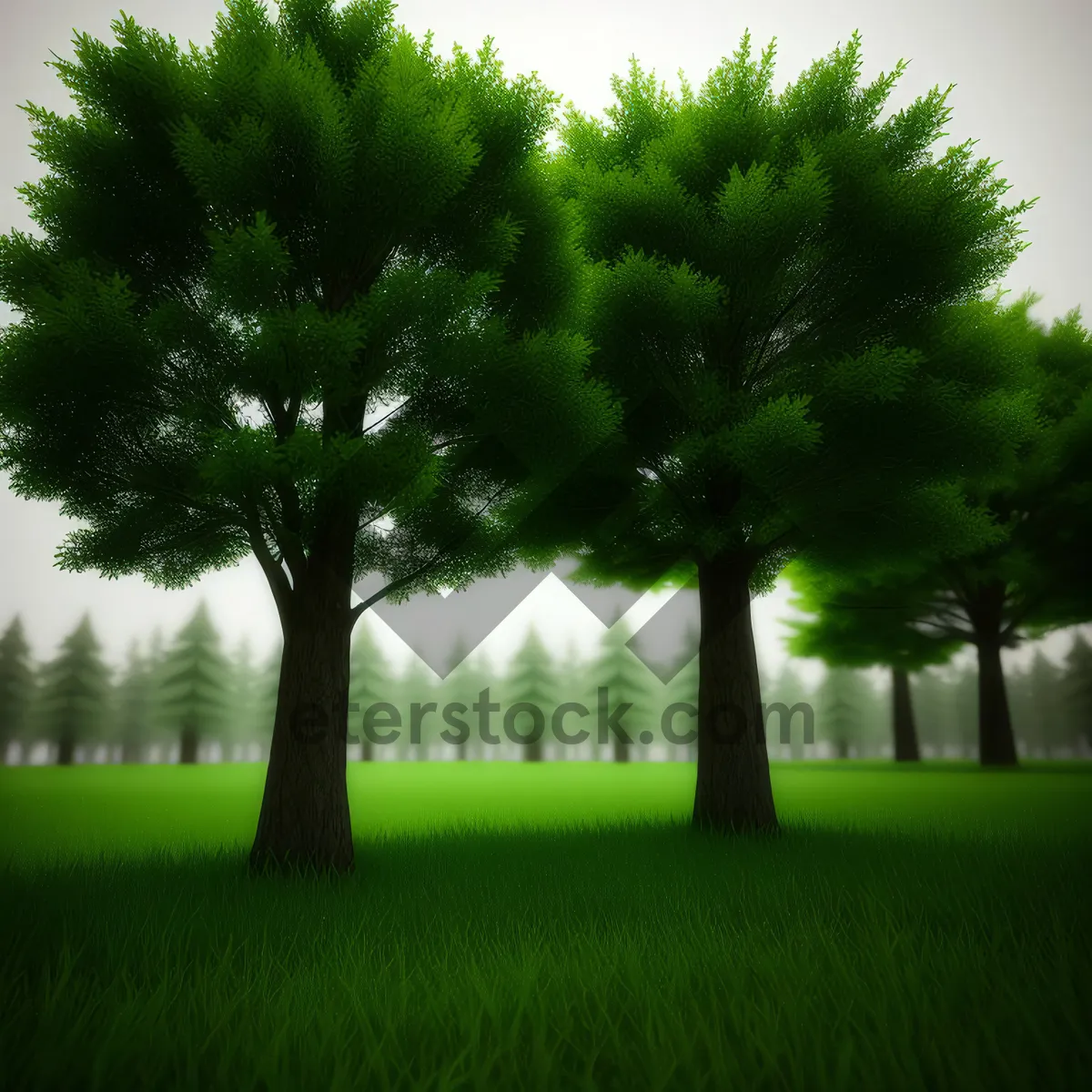Picture of Serene Summer Landscape Under Majestic Oak Tree
