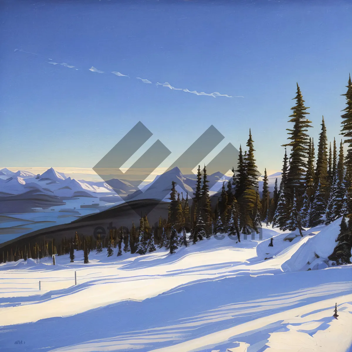 Picture of Winter wonderland: Majestic snowy mountains and ski slopes.