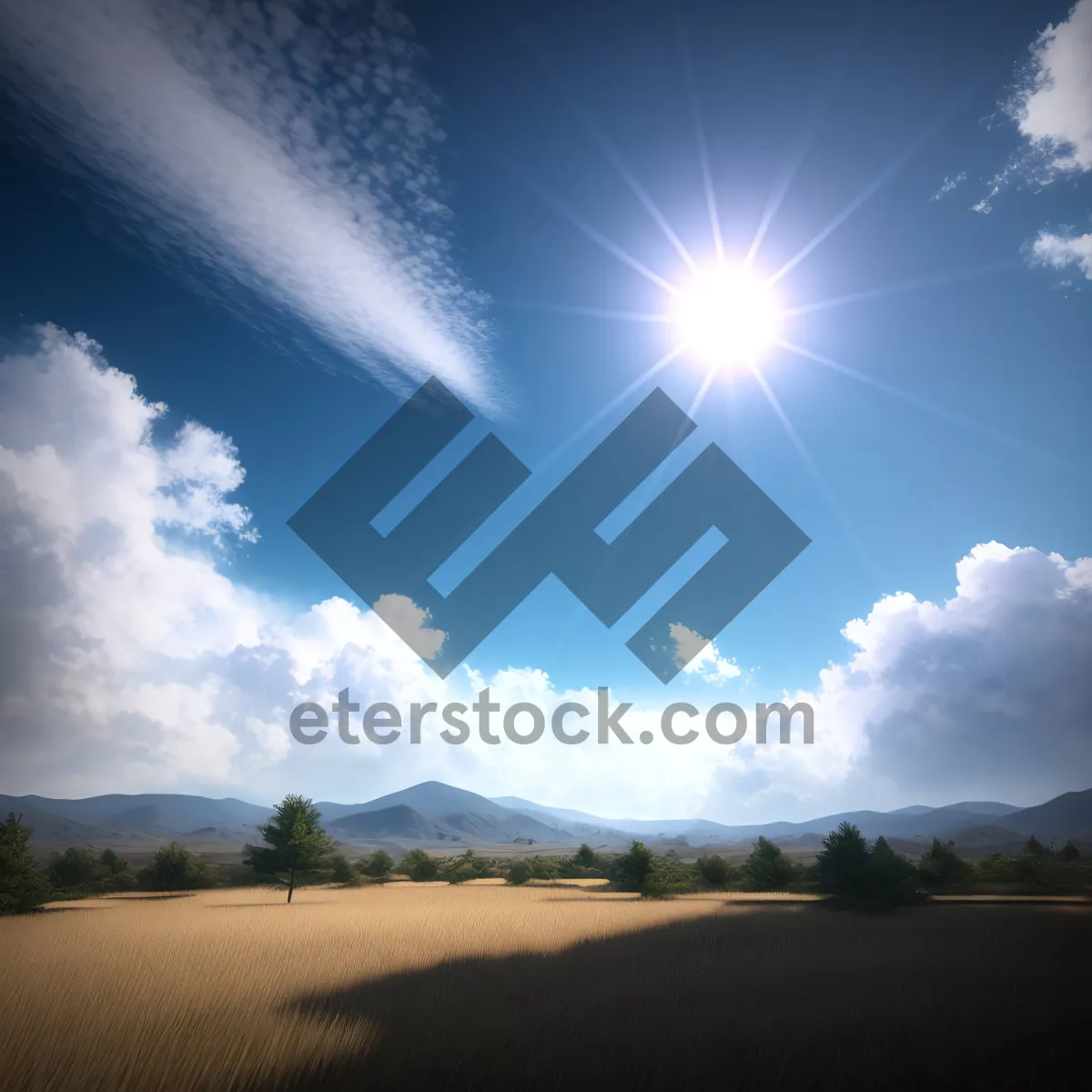 Picture of Vibrant Summer Sky Over Sunlit Countryside Meadow