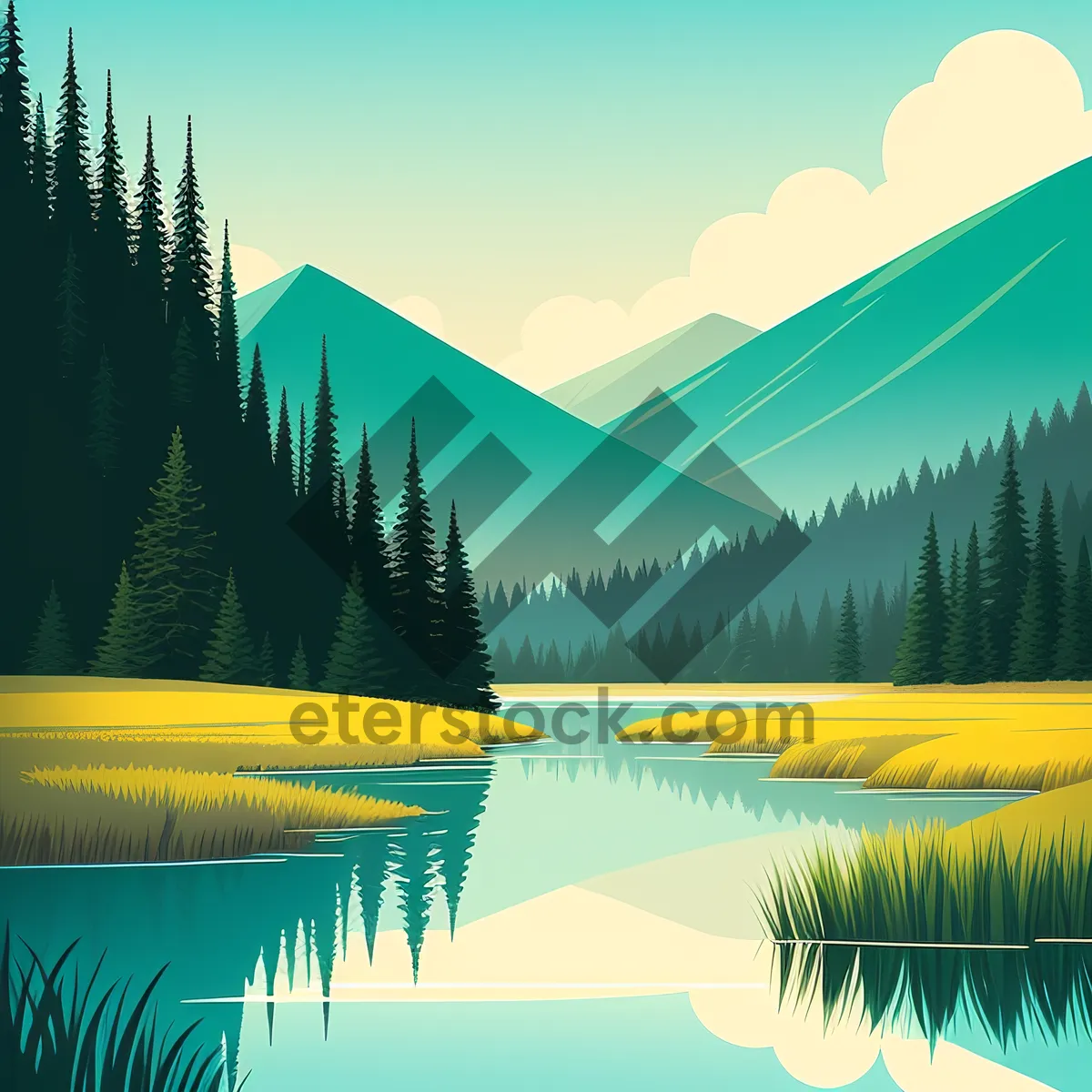 Picture of Modern Reflection: Serene Lake with Wave-inspired Design