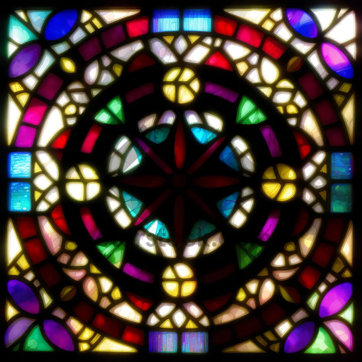 Picture of Colorful Geometric Mosaic Window: Modern Kaleidoscope Art