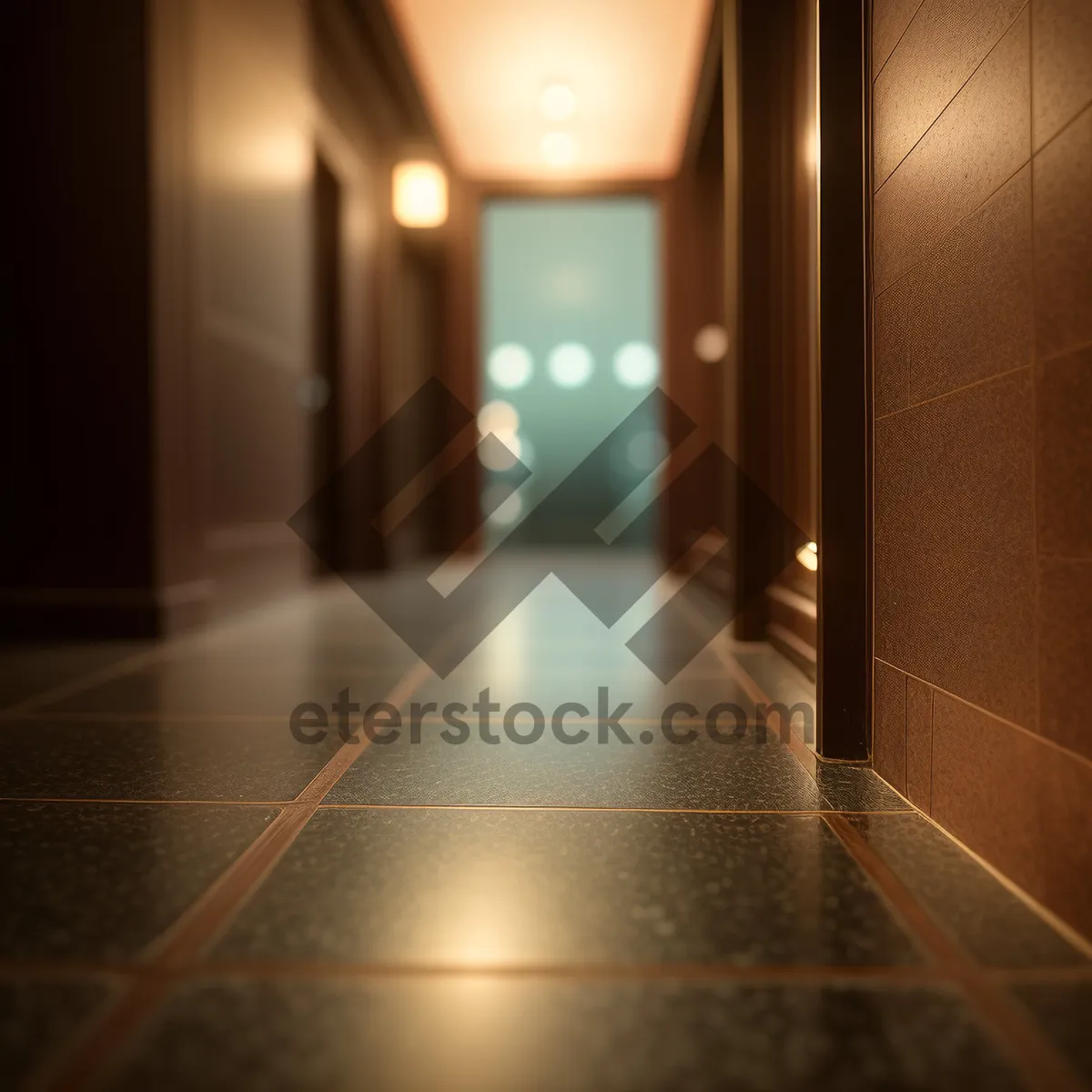Picture of Modern Architectural Hallway with Illuminated Floor and Elevator