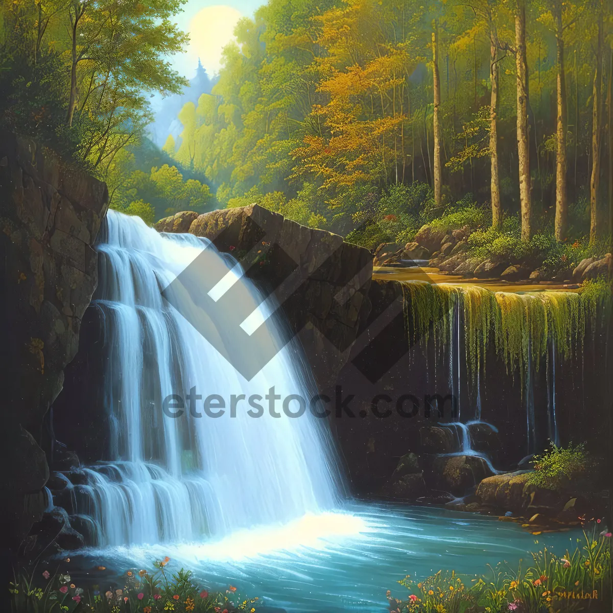 Picture of Serene Cascade in Mossy Forest