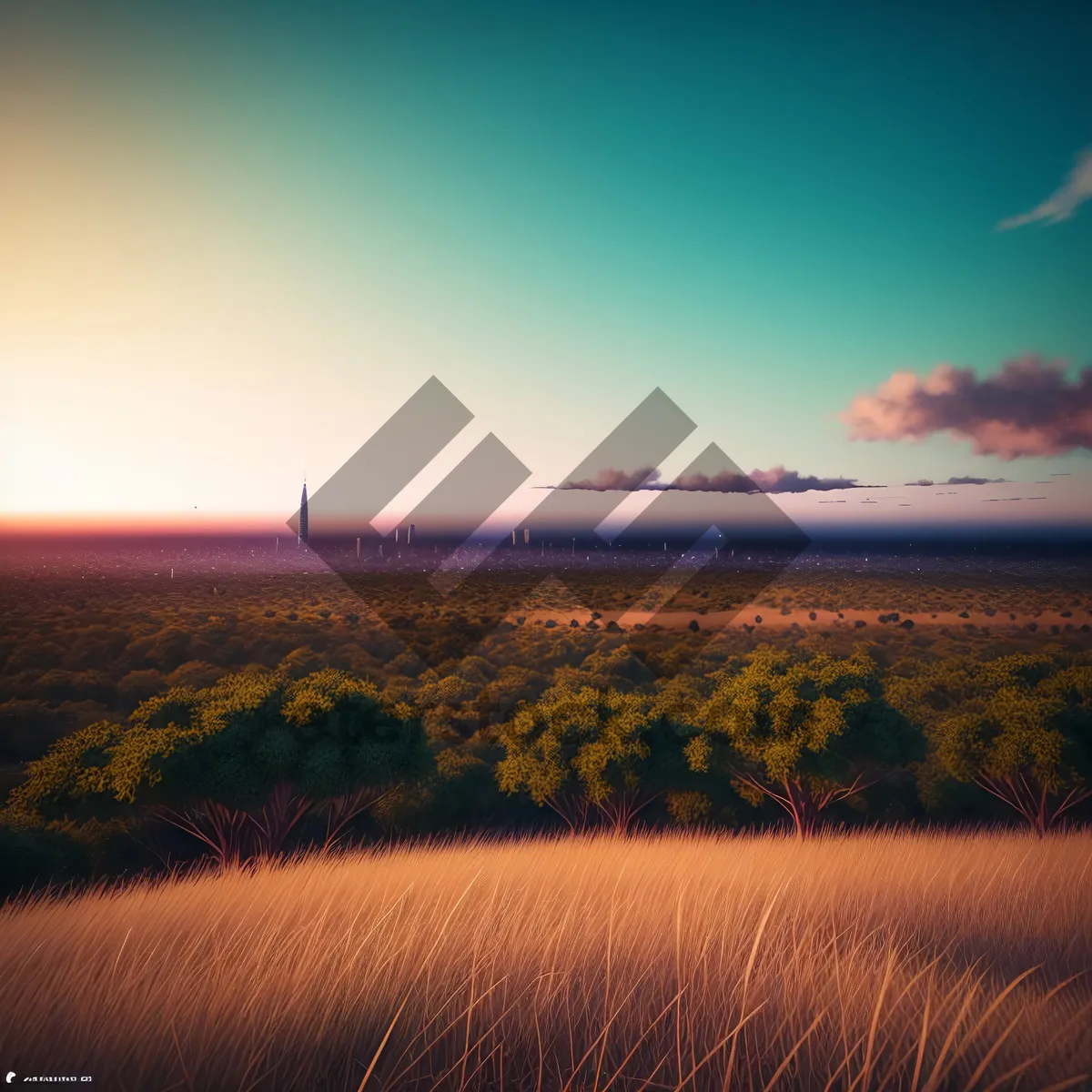 Picture of Vibrant Sunset Sky over Rural Landscape
