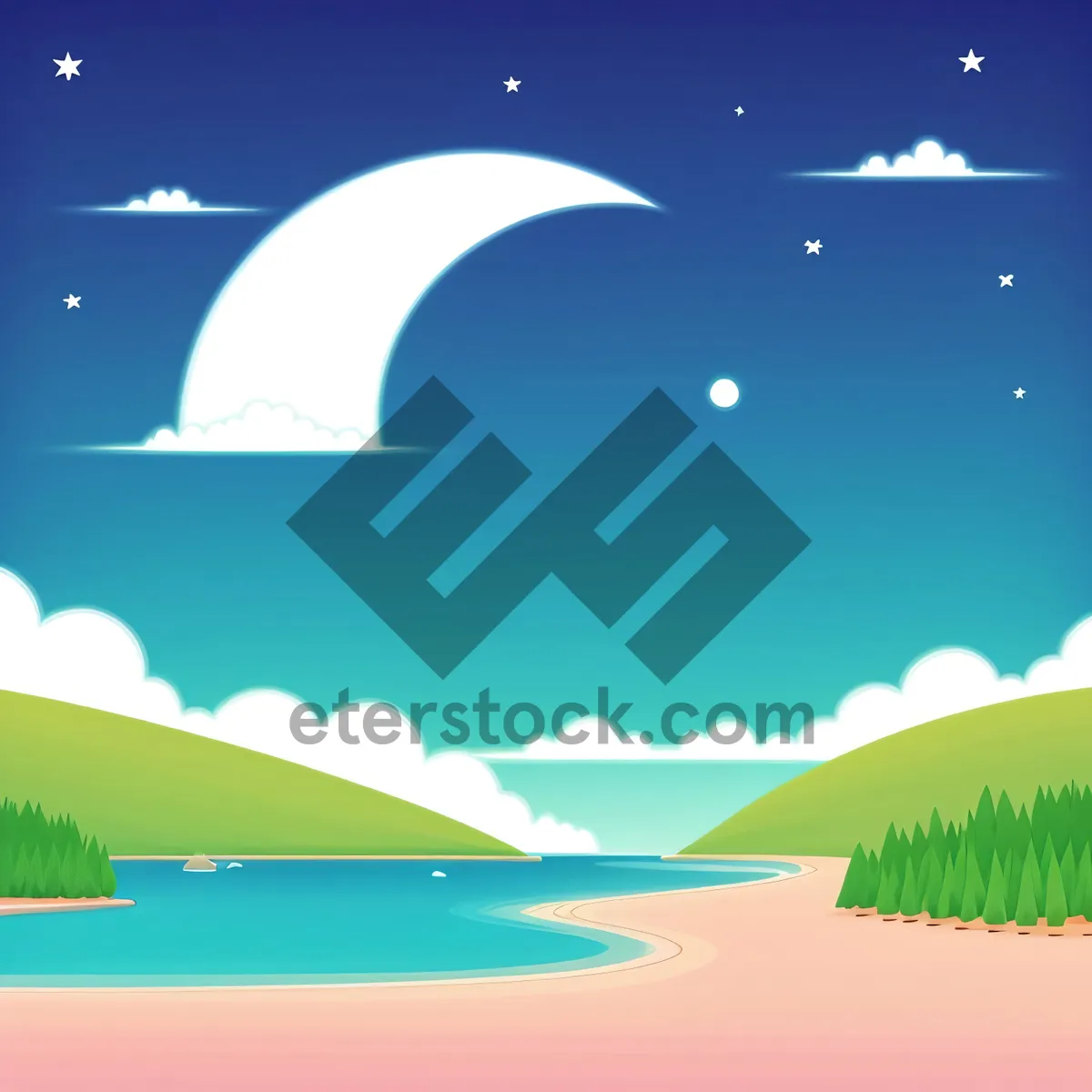 Picture of Majestic Summer Moonrise Over Lush Landscape